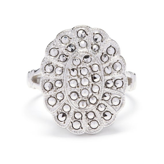 Sterling Silver & Marcasite Statement Ring - image 1