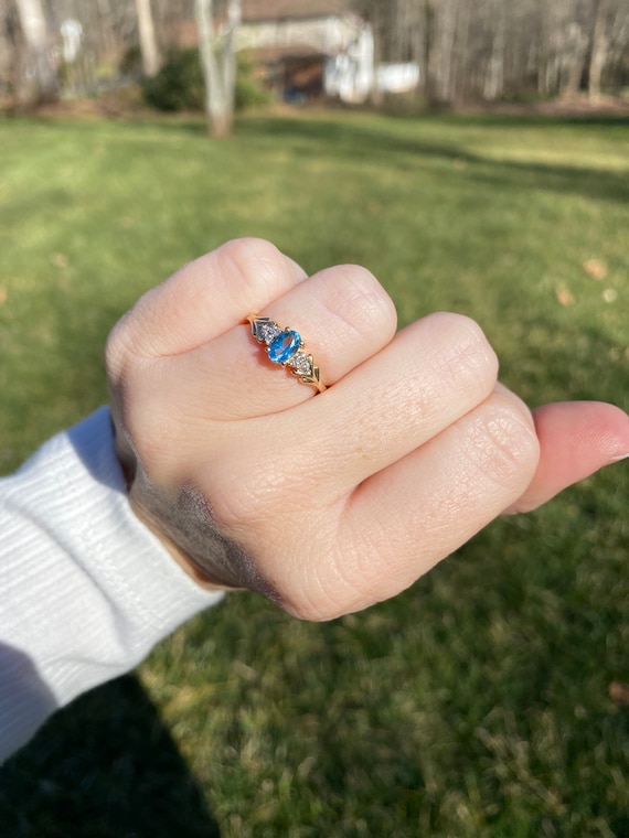Gold Marquise Cut London Blue Topaz Engagement Ring - MollyJewelryUS