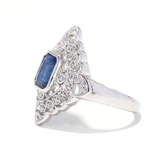 1.30 ct Natural Blue Sapphire Navette Ring, Plati… - image 4