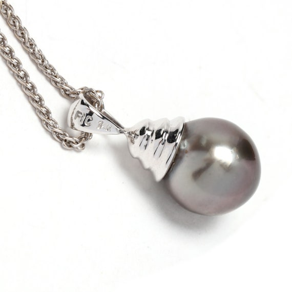 Tahitian Pearl Pendant Necklace, 18K White Gold, … - image 2