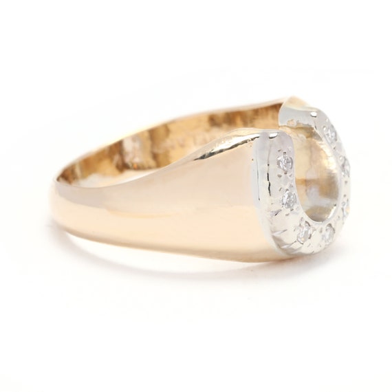 0.10ctw Vintage Diamond Horseshoe Ring, 14K Yello… - image 2