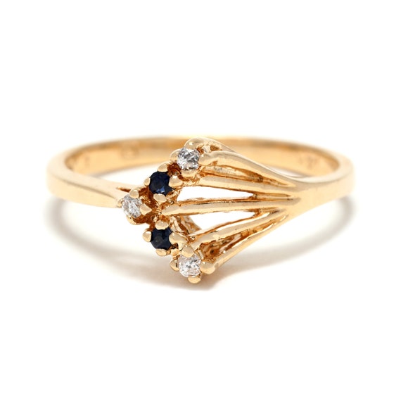 0.07ctw Natural Sapphire Diamond Arrow Ring, 14K … - image 1