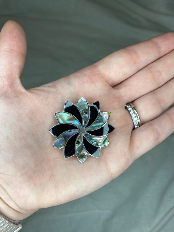 Mexican Black Onyx Abalone Shell Star Brooch, Ste… - image 5