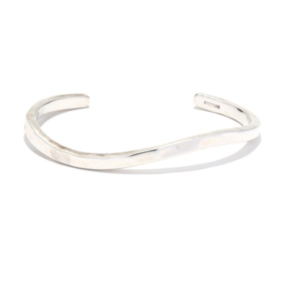 Hand Hammered Curved Cuff Bracelet, Sterling Silve