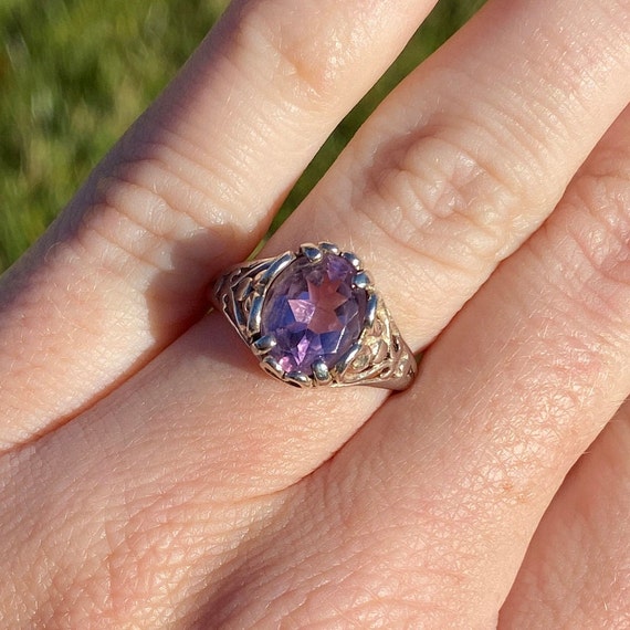 Sterling Silver Oval Amethyst Filigree Heart Ring - image 5