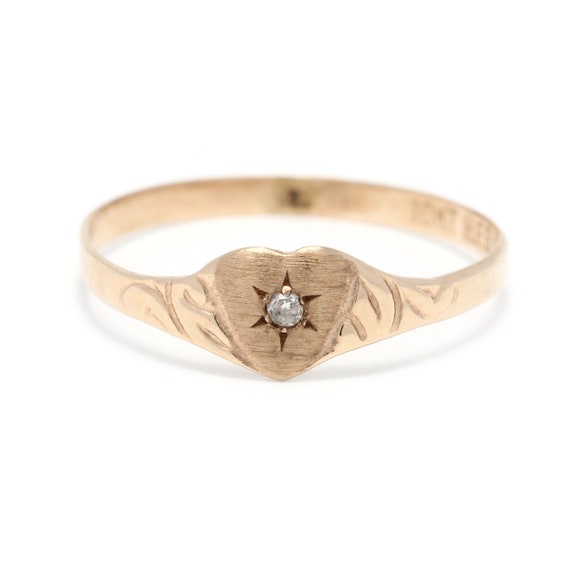 Diamond Heart Signet Baby Ring, 10K Yellow Gold, … - image 1