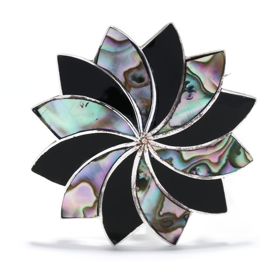 Mexican Black Onyx Abalone Shell Star Brooch, Ste… - image 1