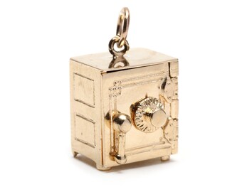 Small Gold Safe Charm, 14K Yellow Gold, Length 3/4 Inch, Working Safe Charm, Articulated Safe Charm