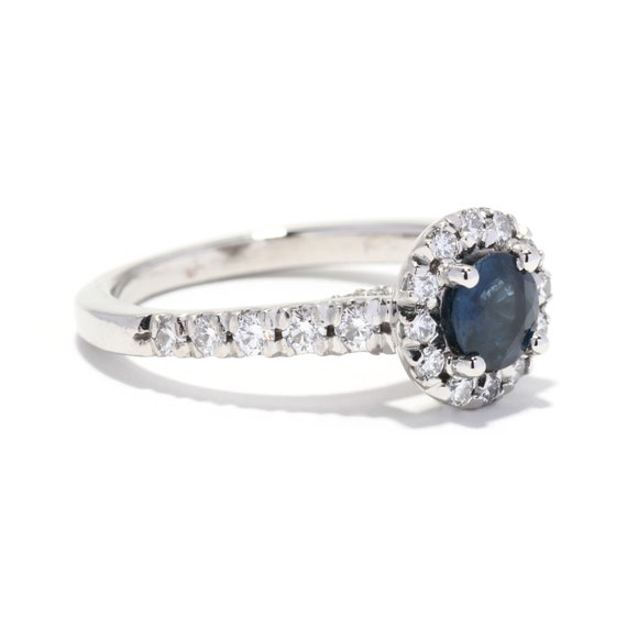 1.20ctw Platinum Sapphire Diamond Halo Engagement… - image 2