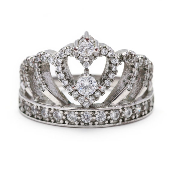 Sterling Silver Cubic Zirconia Crown Ring - image 1