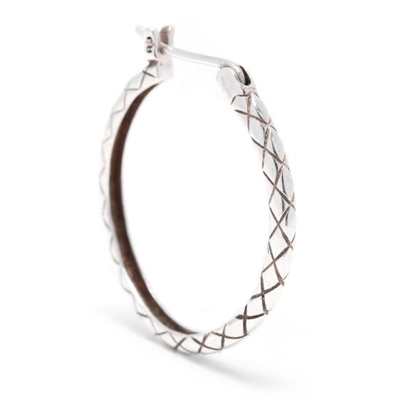 Vintage Criss Cross Thin Hoop Earrings, Sterling … - image 2