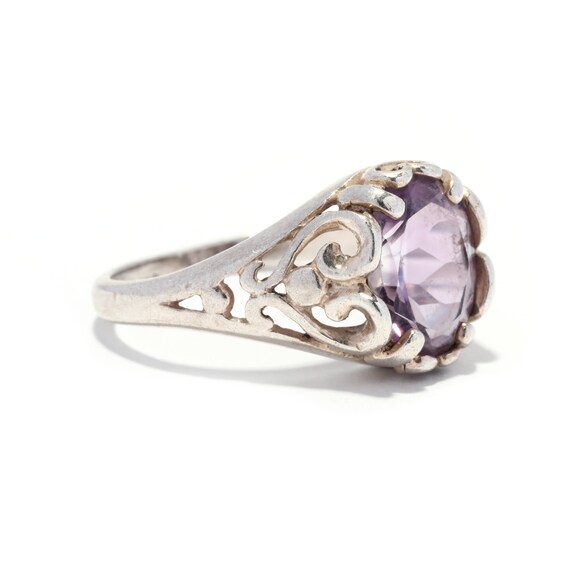 Sterling Silver Oval Amethyst Filigree Heart Ring - image 2