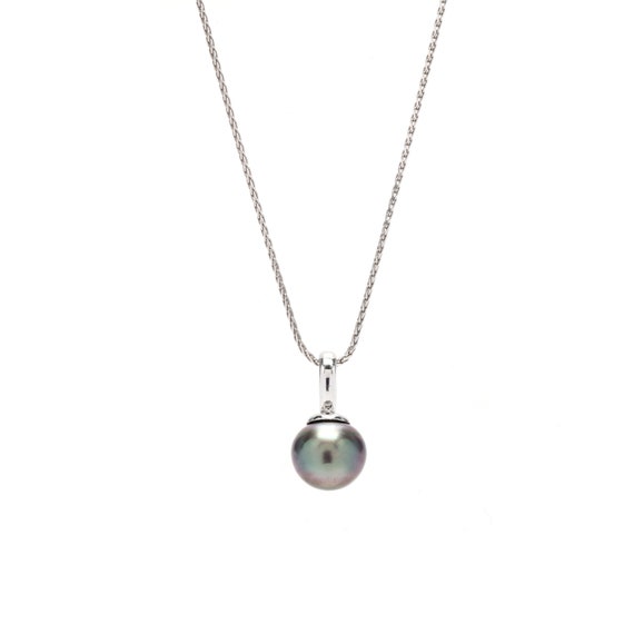 Tahitian Pearl Pendant Necklace, 14K White Gold, … - image 1