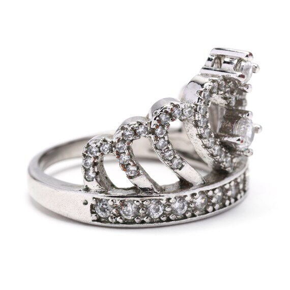 Sterling Silver Cubic Zirconia Crown Ring - image 2