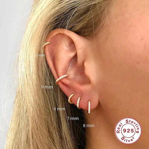 Dainty Huggie Hoop Earrings Gold Diamond Minimalist Huggie Simple
