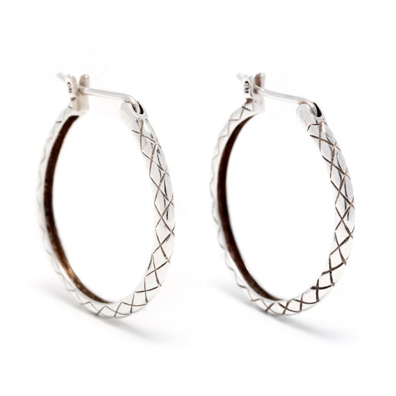Vintage Criss Cross Thin Hoop Earrings, Sterling … - image 1