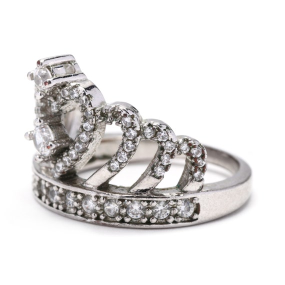 Sterling Silver Cubic Zirconia Crown Ring - image 4