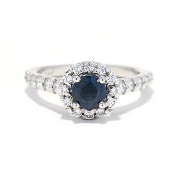 1.20ctw Platinum Sapphire Diamond Halo Engagement… - image 1