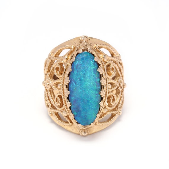 Flat blue opal ring - Monte Cristo