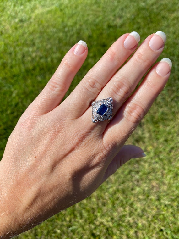1.30 ct Natural Blue Sapphire Navette Ring, Plati… - image 7