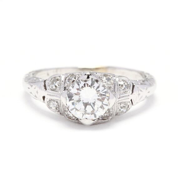 Art Deco 18 Karat White Gold Diamond Engagement R… - image 1