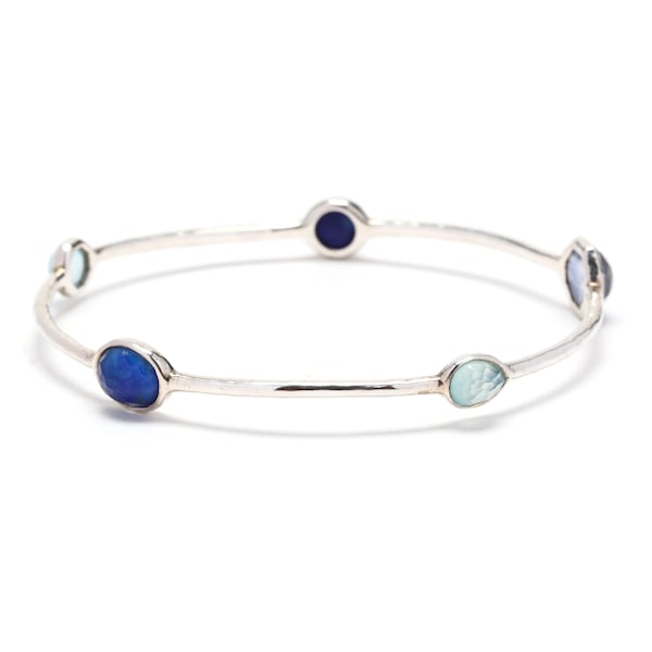 Ippolita Rock Candy Blue 5 Stone Bangle Bracelet, Sterling Silver, Length 8 Inch