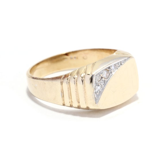 0.05ctw Diamond Rectangle Signet Ring, 14KT Yello… - image 2