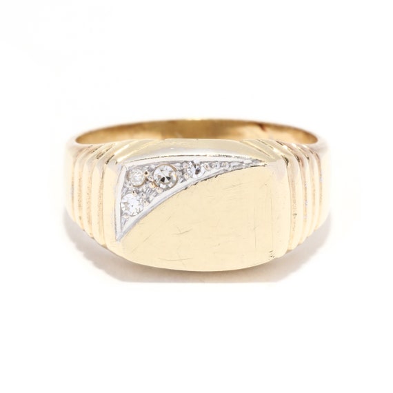 0.05ctw Diamond Rectangle Signet Ring, 14KT Yello… - image 1