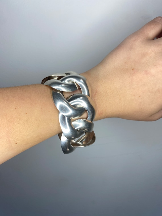Vintage Mexican Wide Chain Link Bracelet, Sterlin… - image 4