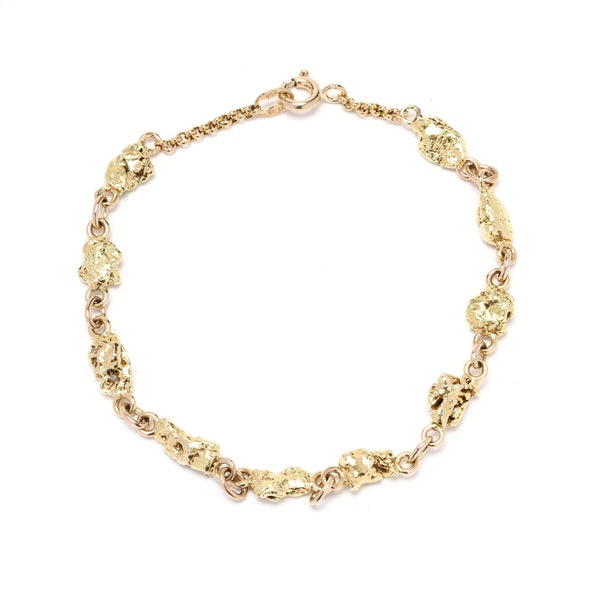 14k Gold Nugget Bracelet, 18k Yellow Gold Chain, Length 7.13 Inches, Stackable