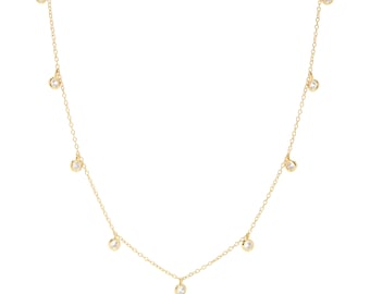 Dangle Choker Necklace - diamond bezel chain - charm necklace - dainty dangle necklace - celestial necklace