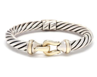 David Yurman Large Buckle Cable Bracelet, 14K Yellow Gold Sterling Silver, Length 6.5 Inches, Cable Classics Bracelet