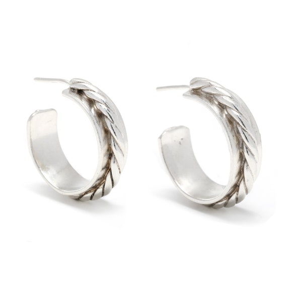 Solid Wide Rope Twist Hoop Earrings, Sterling Sil… - image 1