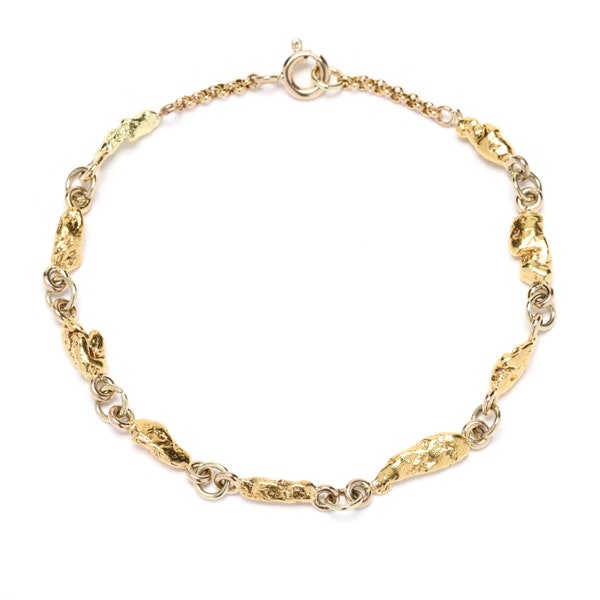 22k Gold Nugget Bracelet, 18k Yellow Gold Chain, Length 7 Inches, Stackable