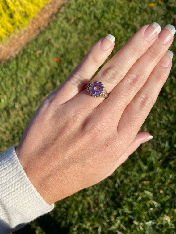 Sterling Silver Oval Amethyst Filigree Heart Ring - image 6