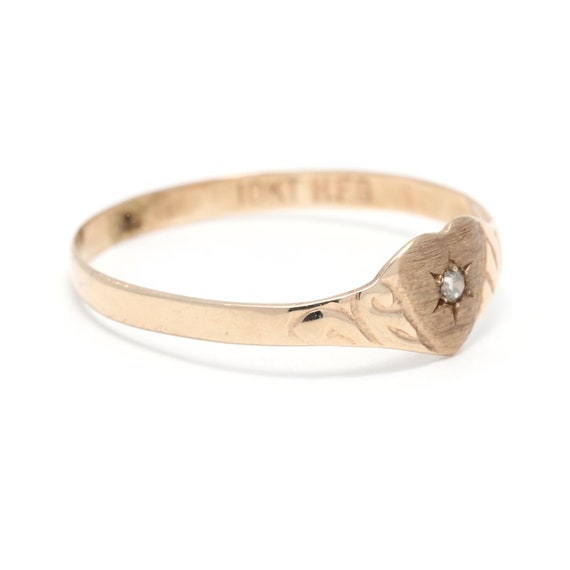 Diamond Heart Signet Baby Ring, 10K Yellow Gold, … - image 2
