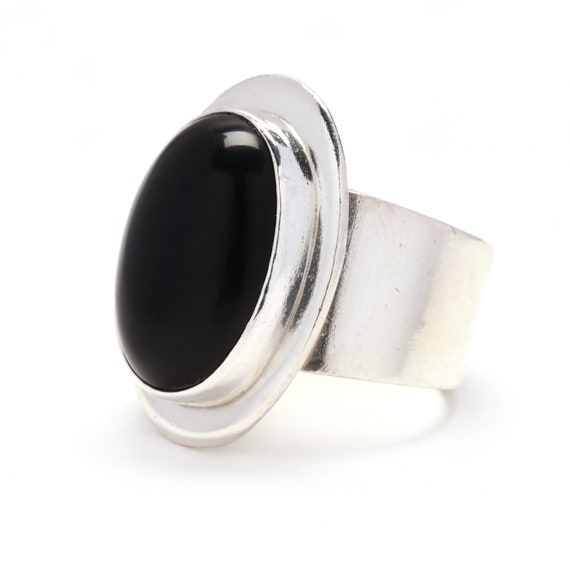 Vintage Sterling Silver Black Onyx Oval Ring - image 4