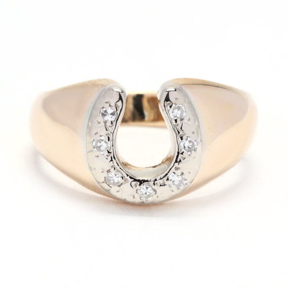 0.10ctw Vintage Diamond Horseshoe Ring, 14K Yello… - image 1
