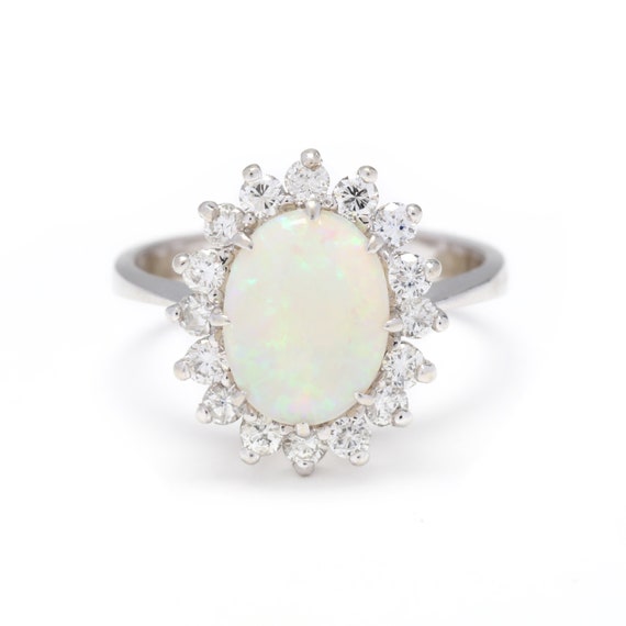 Opal Diamond Ring, Rainbow Opal, Diamond Halo, Bri