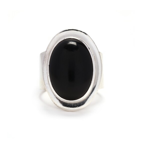 Vintage Sterling Silver Black Onyx Oval Ring - image 2