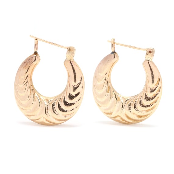 14k Yellow Gold Puffed Ridged Hoops