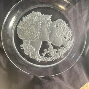 Vintage Sasaki Crystal Plate with Frosted Mother and Child Design
