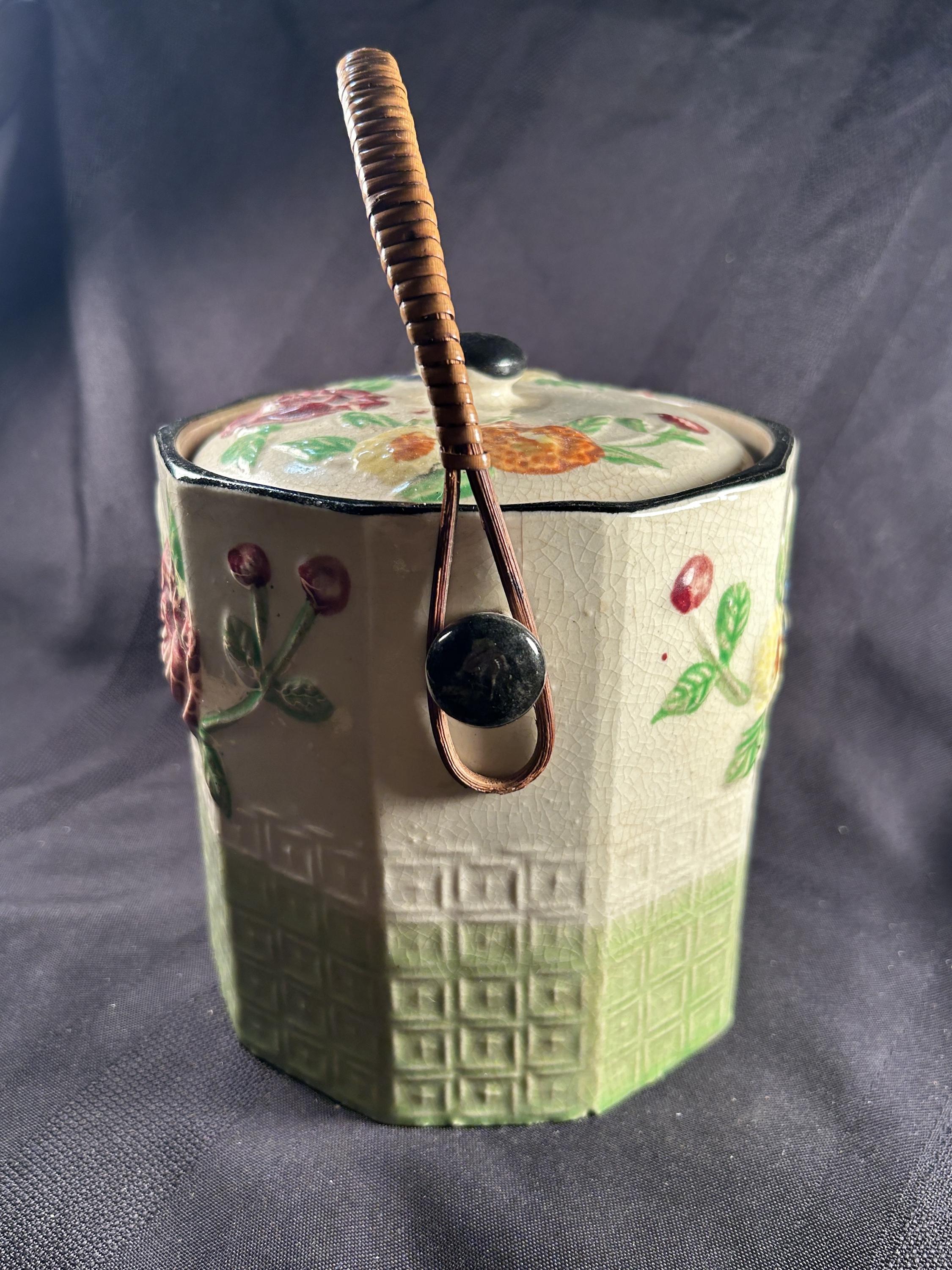 編み込みハンドル付きヴィンテージ花柄ビスケットジャー - Etsy 日本
