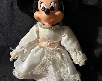 Vintage Disney Minnie Mouse Plush Doll in Lace Dress