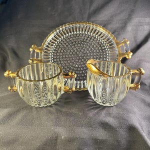 Vintage Jeanette Glass Creamer and Sugar Set with Serving Tray