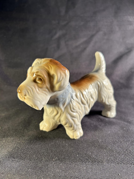 陶器製犬の置物 グレーとベージュ 【公式通販】
