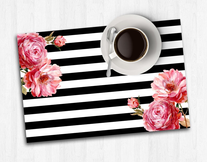 Black White Paper Placemats Floral Placemats Placemats Etsy