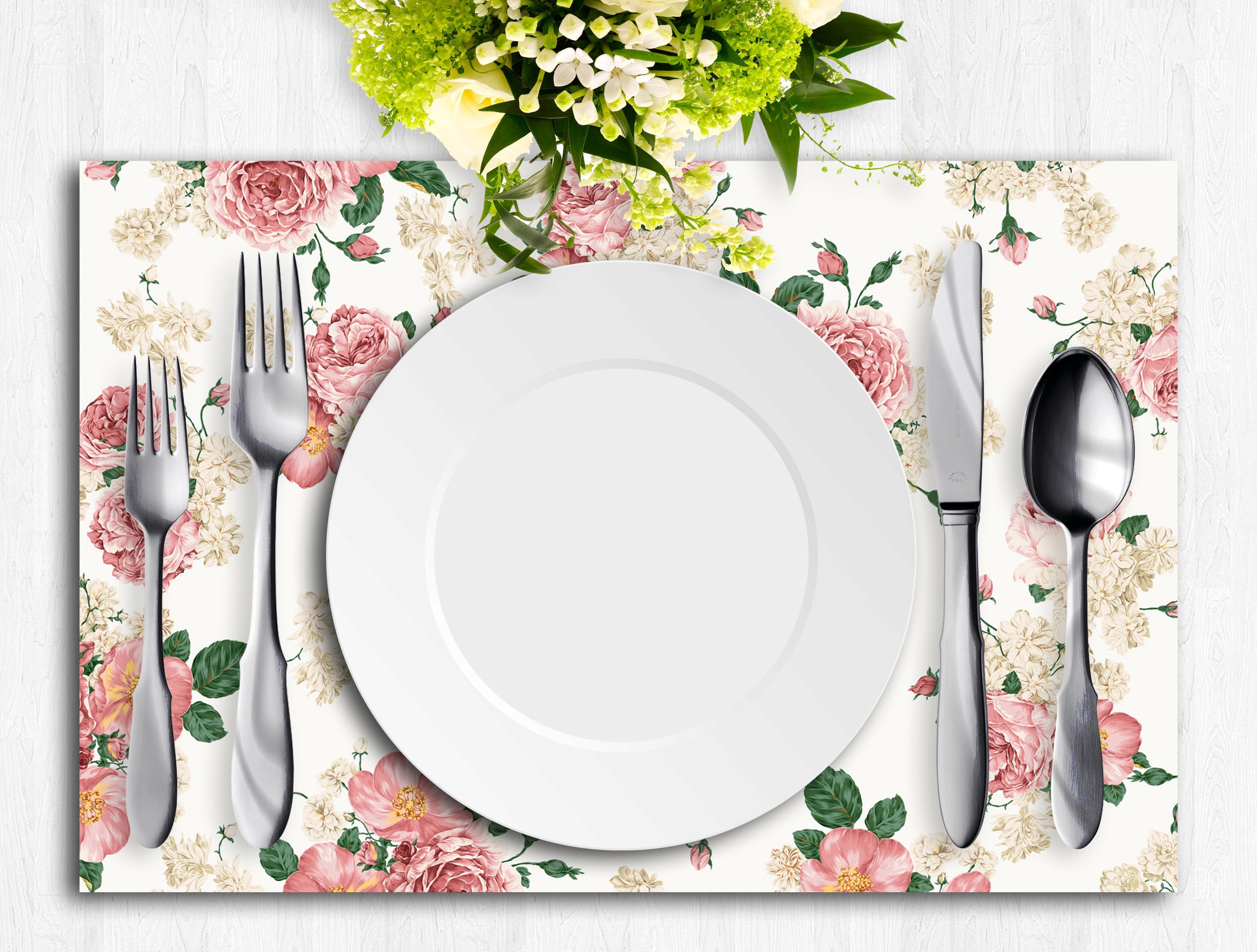 Floral Paper Placemat Vintage Pink Flowers Print Printable Etsy