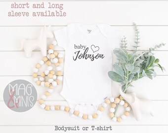Personalized Baby Announcement with heart Onesie®  Pregnancy Announcement Onesie® Last name onesie, baby shower gift.