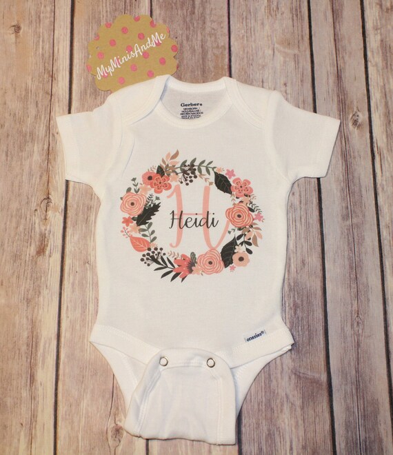 Baby Onesie Baby Clothing and Gifts Personalized Onesie or Childs T-Shirt Baby Floral Name Onesie Baby/'s Flora Wreath Onesie